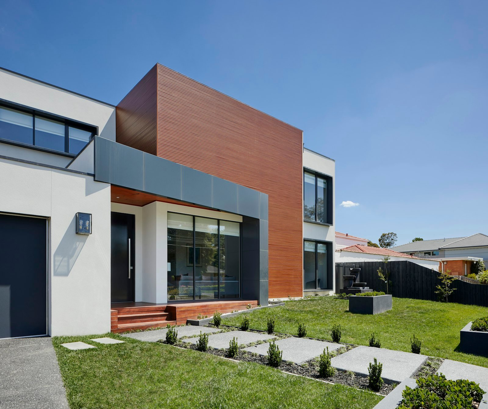 Contemporary home at twilight